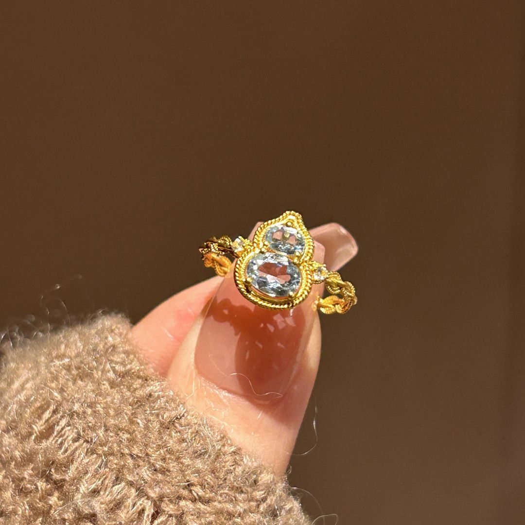 Designer Ring Gourd Pattern S925 Sterling Silver Gold Plated_voghion.com