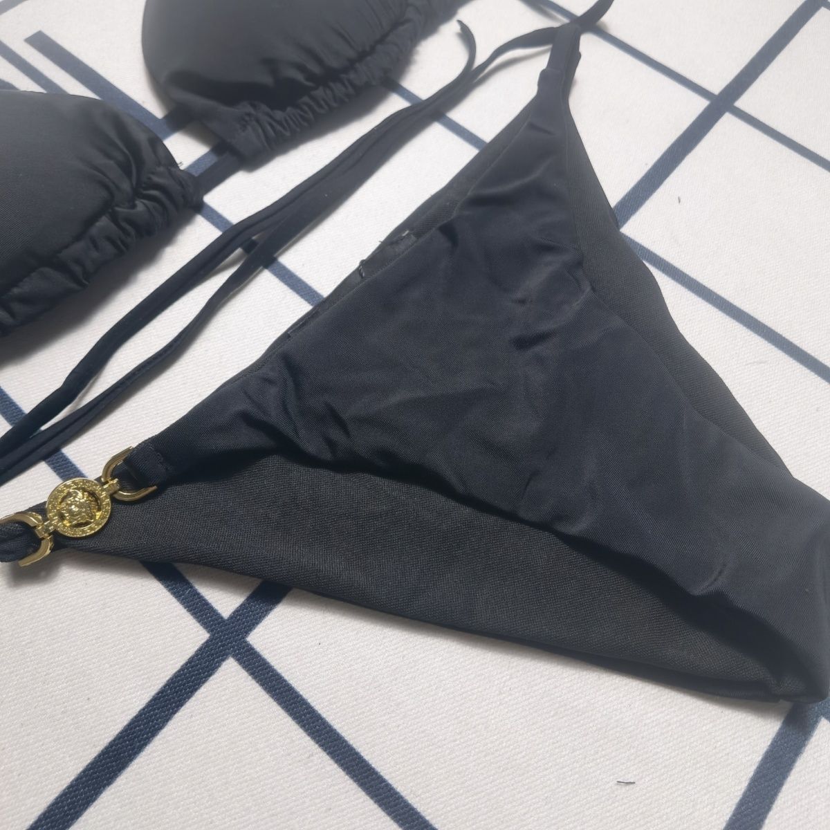 Solid Colour Two-piece Bikini Set Sexy Lace-up Triangle Swimsuit_voghion.com