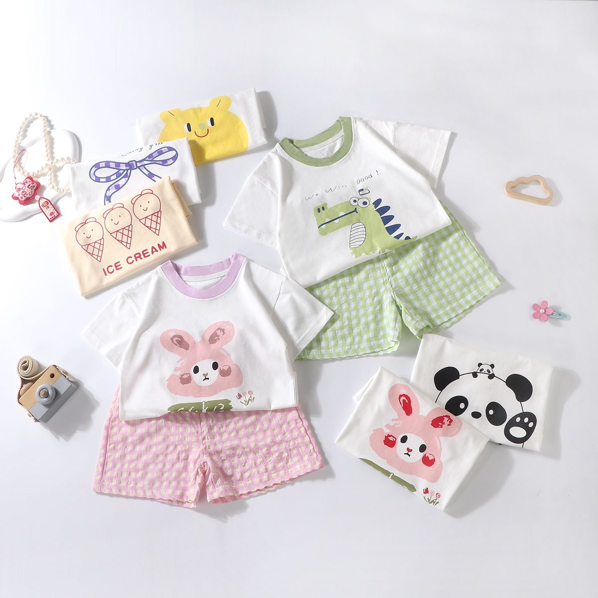 女童2025新款夏季洋气宝宝短裤儿童卡通短袖T恤套装两件套