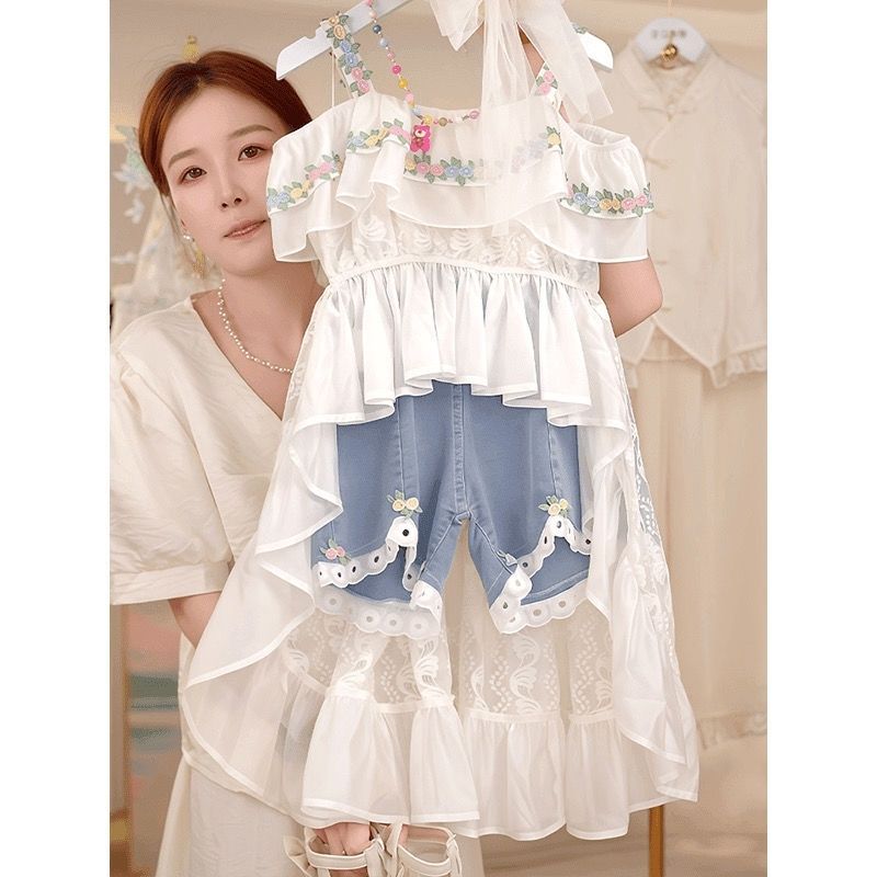 Sommer-set Für Mädchen Modisches Camisole-top Mit Jeansshorts_voghion.com