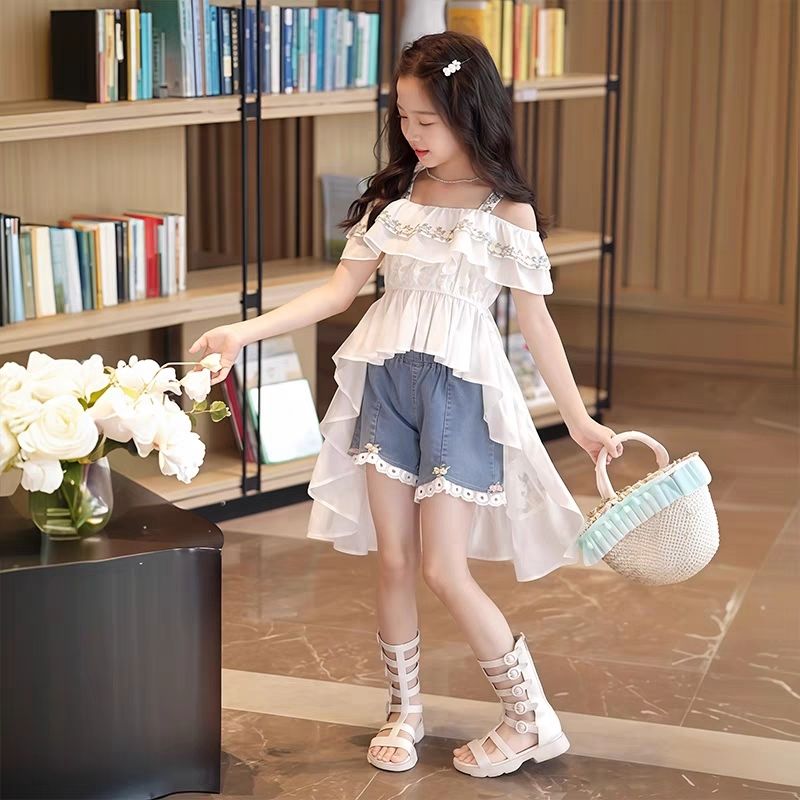 Sommer-set Für Mädchen Modisches Camisole-top Mit Jeansshorts_voghion.com