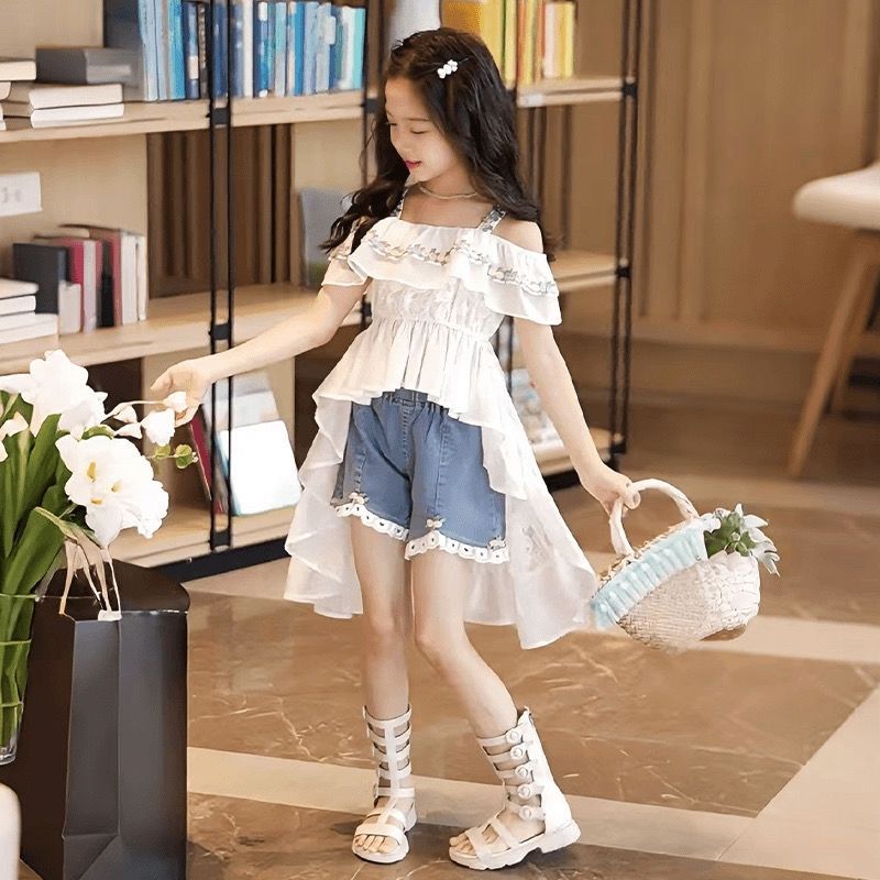 Sommer-set Für Mädchen Modisches Camisole-top Mit Jeansshorts_voghion.com