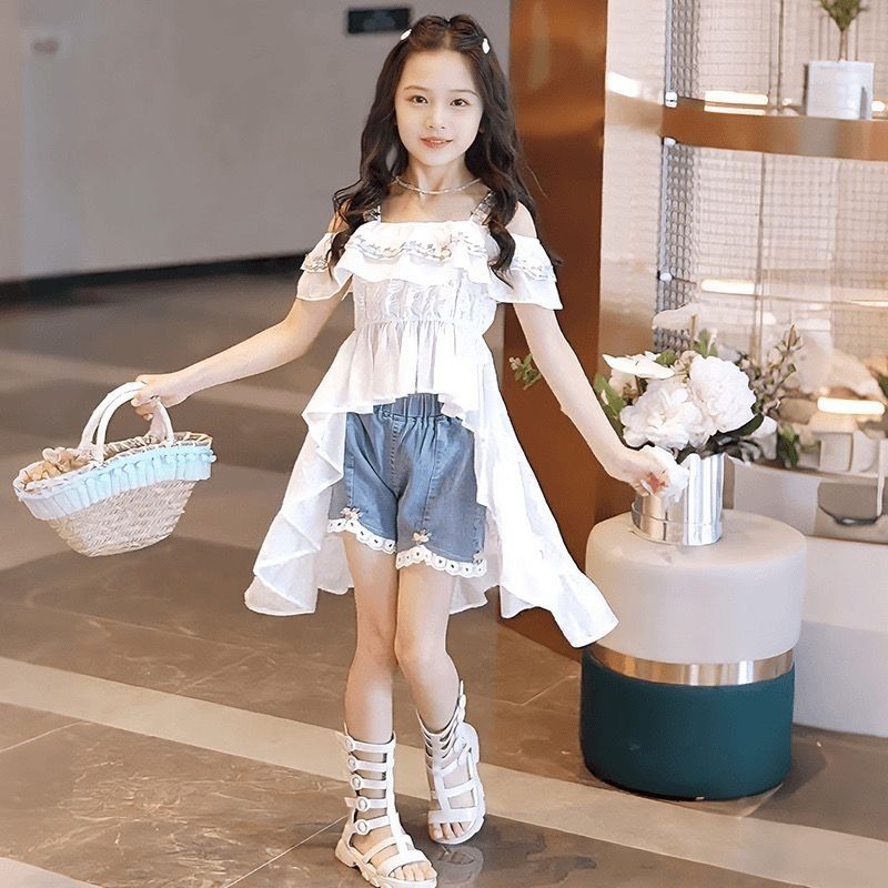 Sommer-set Für Mädchen Modisches Camisole-top Mit Jeansshorts_voghion.com
