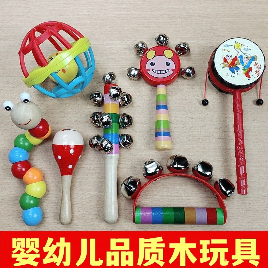 新生婴儿宝宝0-1岁拨浪鼓玩具摇铃3-6-9月男女孩抓握训练手摇鼓