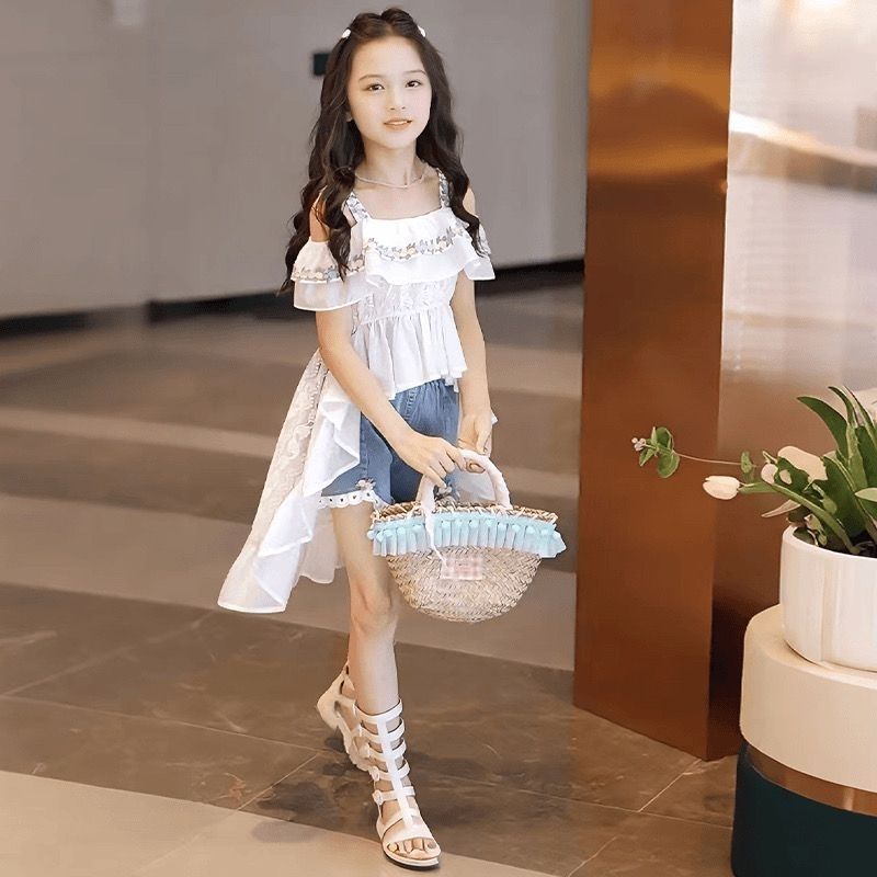 Sommer-set Für Mädchen Modisches Camisole-top Mit Jeansshorts_voghion.com