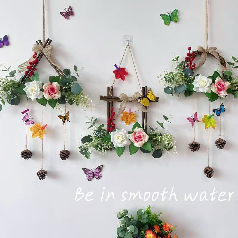 壁挂装饰仿真花壁饰挂件墙壁挂饰ins风立体轻奢创意绿植假花藤条