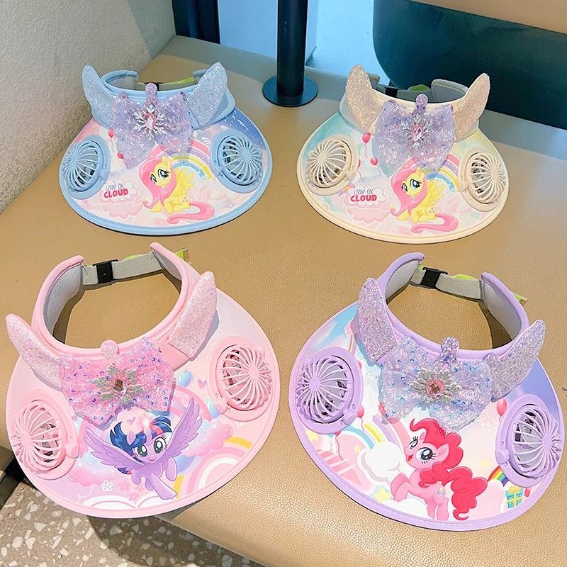 儿童宝莉小马风扇遮阳空顶女孩女童遮阳帽夏季帽檐防晒太阳帽帽子