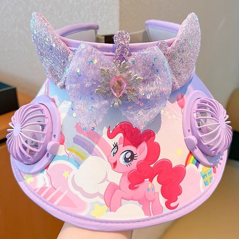 儿童宝莉小马风扇遮阳空顶女孩女童遮阳帽夏季帽檐防晒太阳帽帽子