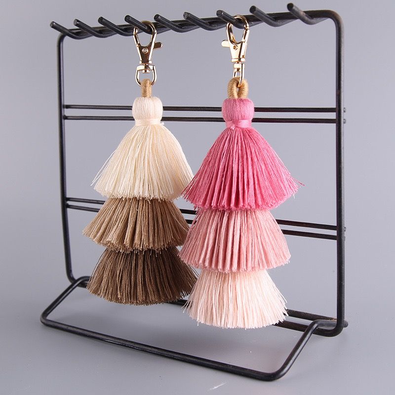 European And American Three-layer Cotton Bag Charm, Ethnic Keychain, Bohemian Style 3-layer Tassel Pendant_voghion.com