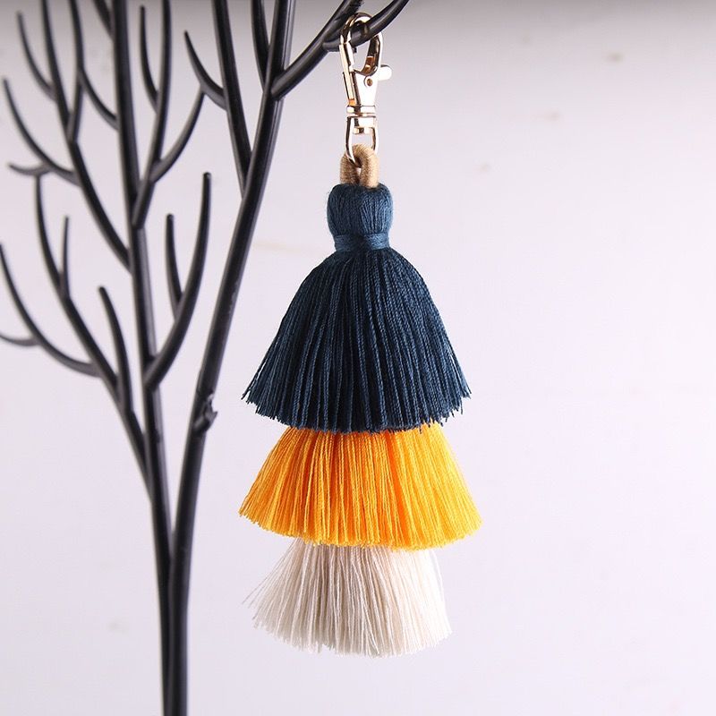 Bohemian Three-layer Tassel Bag Charm Ethnic Cotton Keychain_voghion.com