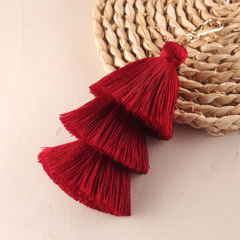 Bohemian Three-layer Tassel Bag Charm Ethnic Cotton Keychain_voghion.com