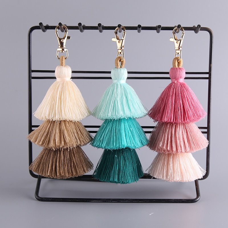 Bohemian Three-layer Tassel Bag Charm Ethnic Cotton Keychain_voghion.com