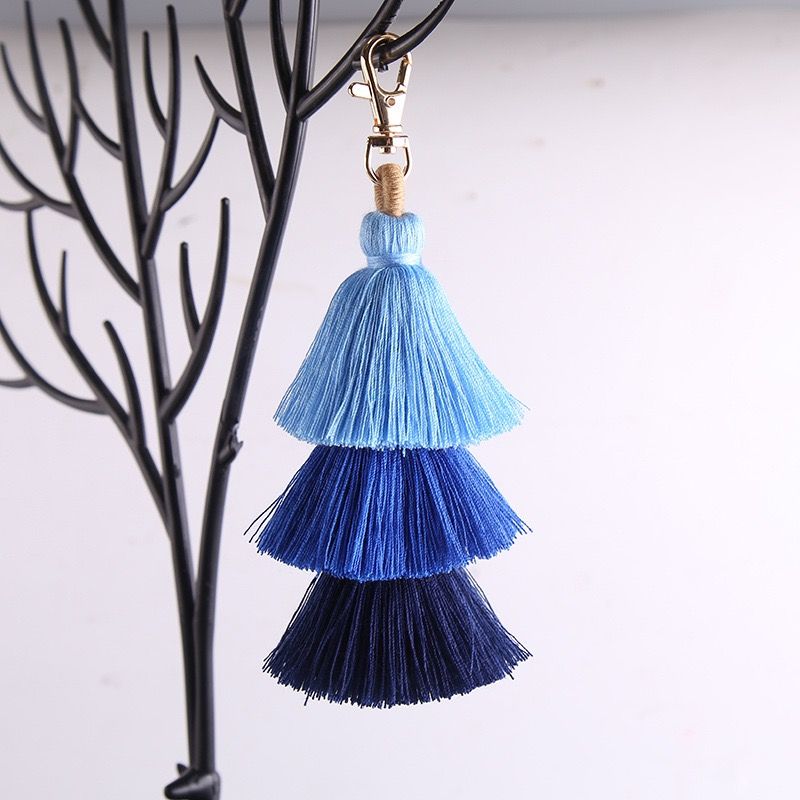 Bohemian Three-layer Tassel Bag Charm Ethnic Cotton Keychain_voghion.com