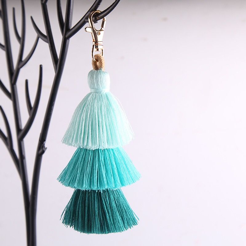 Bohemian Three-layer Tassel Bag Charm Ethnic Cotton Keychain_voghion.com