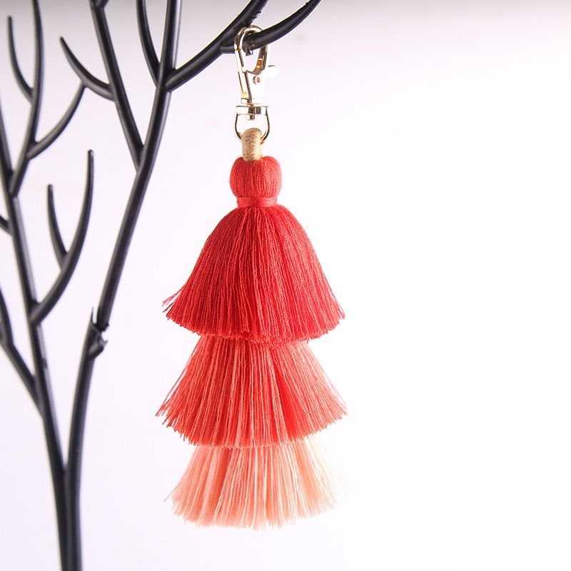 Bohemian Three-layer Tassel Bag Charm Ethnic Cotton Keychain_voghion.com