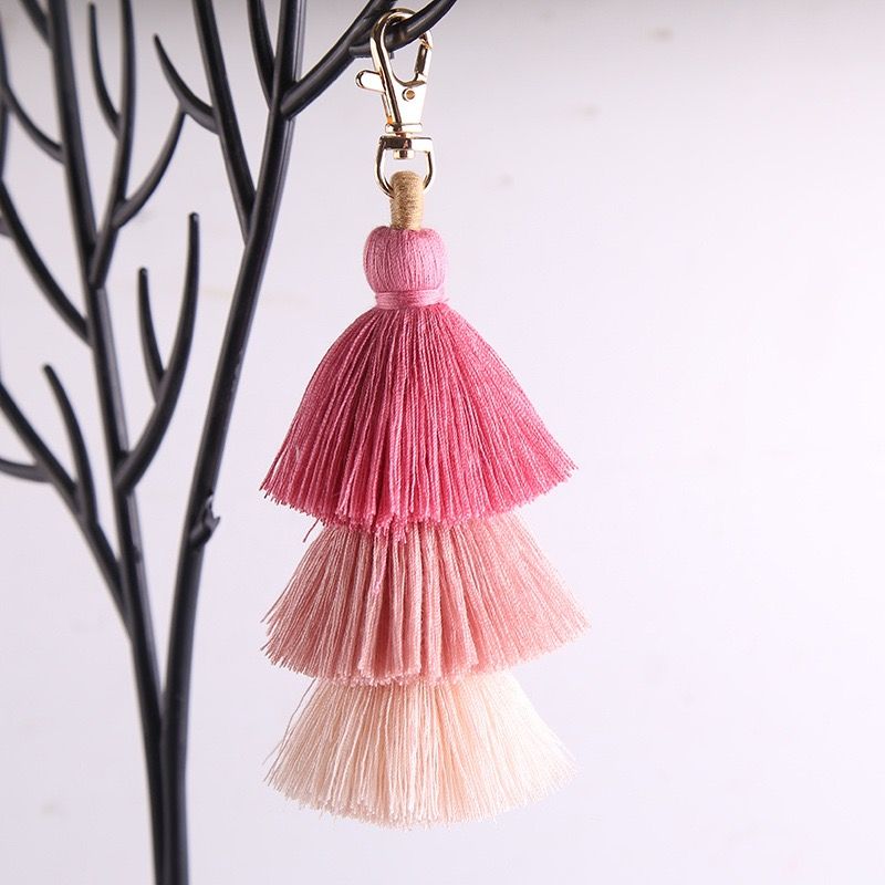 Bohemian Three-layer Tassel Bag Charm Ethnic Cotton Keychain_voghion.com