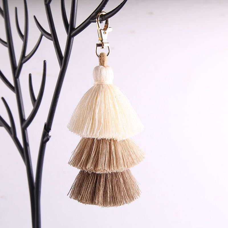Bohemian Three-layer Tassel Bag Charm Ethnic Cotton Keychain_voghion.com