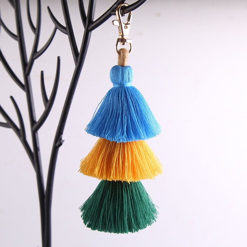 Bohemian Three-layer Tassel Bag Charm Ethnic Cotton Keychain_voghion.com