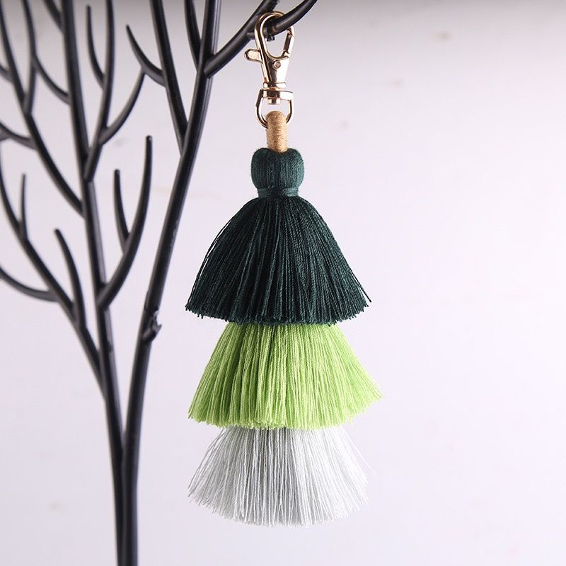 Bohemian Three-layer Tassel Bag Charm Ethnic Cotton Keychain_voghion.com