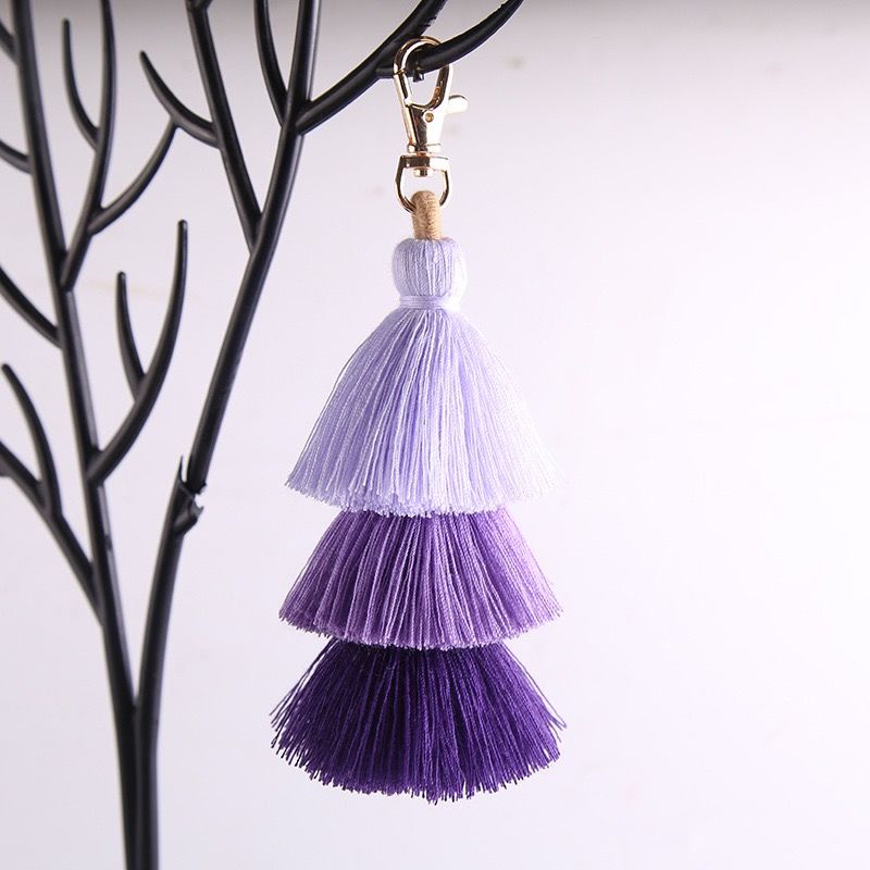 Bohemian Three-layer Tassel Bag Charm Ethnic Cotton Keychain_voghion.com