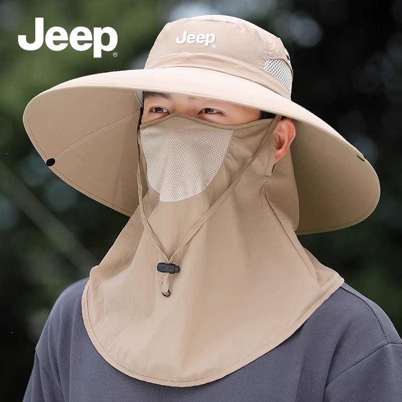 JEEP吉普男防晒渔夫帽夏季户外钓鱼骑车透气遮阳遮脸面罩太阳帽子