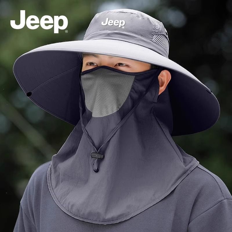 JEEP吉普男防晒渔夫帽夏季户外钓鱼骑车透气遮阳遮脸面罩太阳帽子