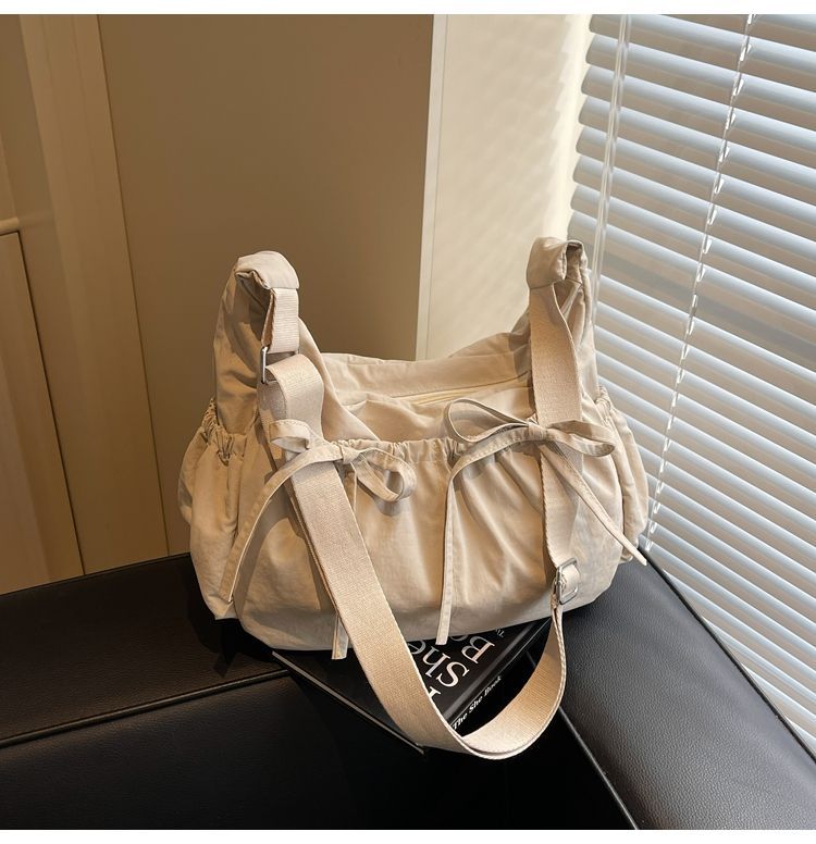 Nouveau sac bandoulière léger et polyvalent en nylon avec cordon de serrage, sac à bandoulière plissé, grand cabas, style décontracté_voghion.com