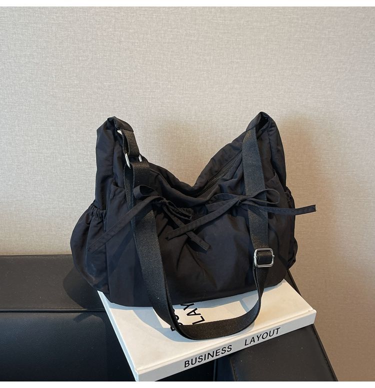 Nouveau sac bandoulière léger et polyvalent en nylon avec cordon de serrage, sac à bandoulière plissé, grand cabas, style décontracté_voghion.com