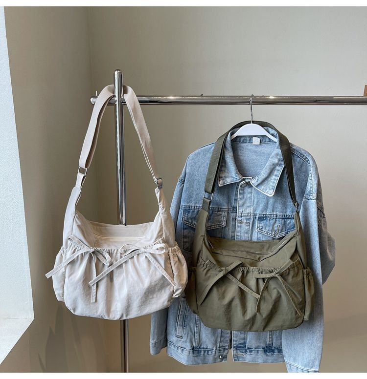 Nouveau sac bandoulière léger et polyvalent en nylon avec cordon de serrage, sac à bandoulière plissé, grand cabas, style décontracté_voghion.com