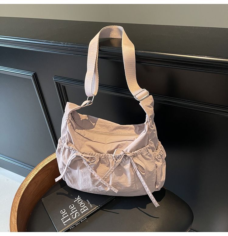 Nouveau sac bandoulière léger et polyvalent en nylon avec cordon de serrage, sac à bandoulière plissé, grand cabas, style décontracté_voghion.com