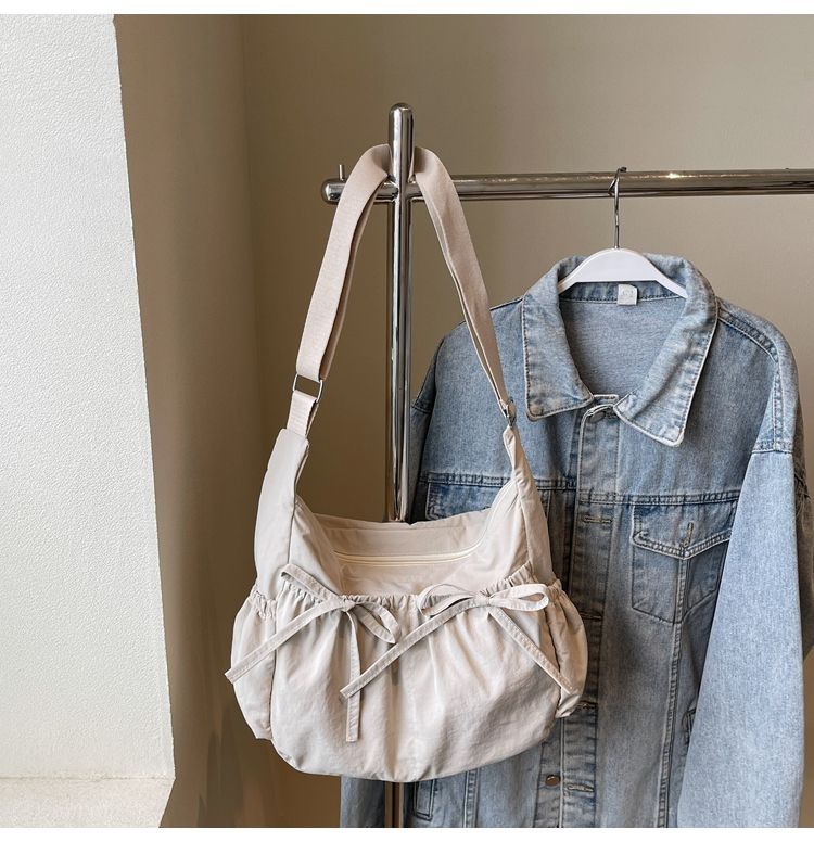 Nouveau sac bandoulière léger et polyvalent en nylon avec cordon de serrage, sac à bandoulière plissé, grand cabas, style décontracté_voghion.com
