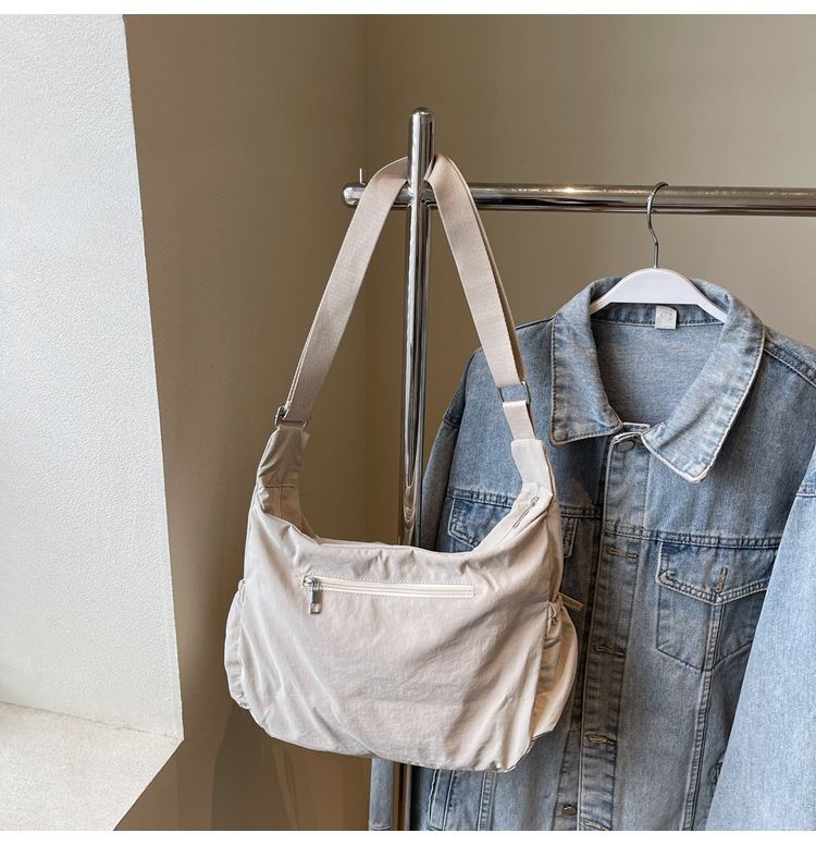 Nouveau sac bandoulière léger et polyvalent en nylon avec cordon de serrage, sac à bandoulière plissé, grand cabas, style décontracté_voghion.com