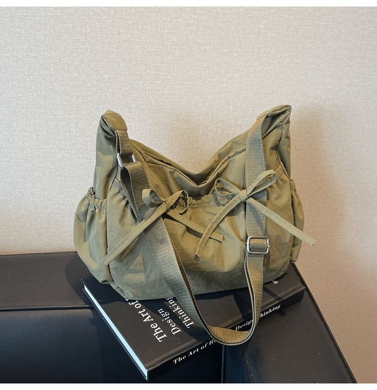 Nouveau sac bandoulière léger et polyvalent en nylon avec cordon de serrage, sac à bandoulière plissé, grand cabas, style décontracté_voghion.com