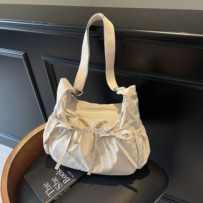 Nouveau sac bandoulière léger et polyvalent en nylon avec cordon de serrage, sac à bandoulière plissé, grand cabas, style décontracté_voghion.com