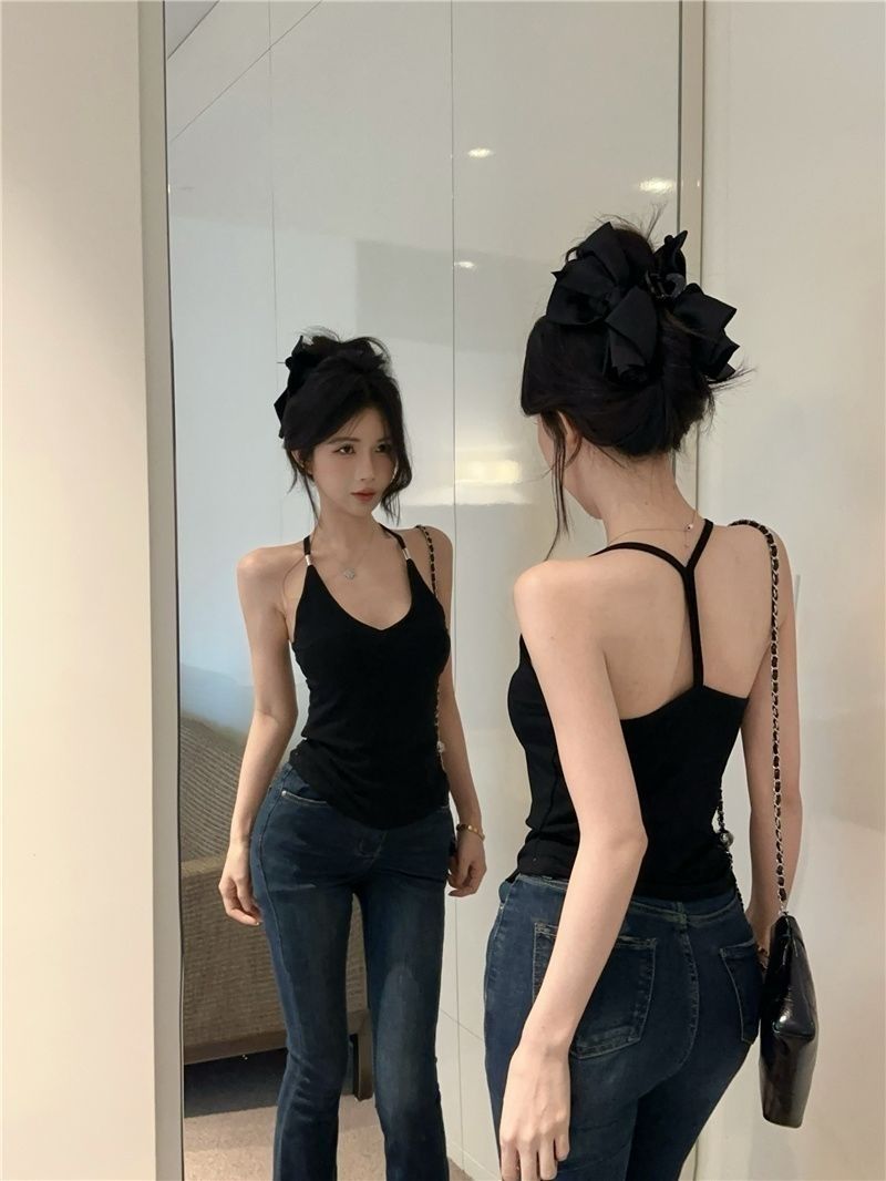 Damen Tanktop Mit V-ausschnitt Und Brustpolstern In Schwarz_voghion.com