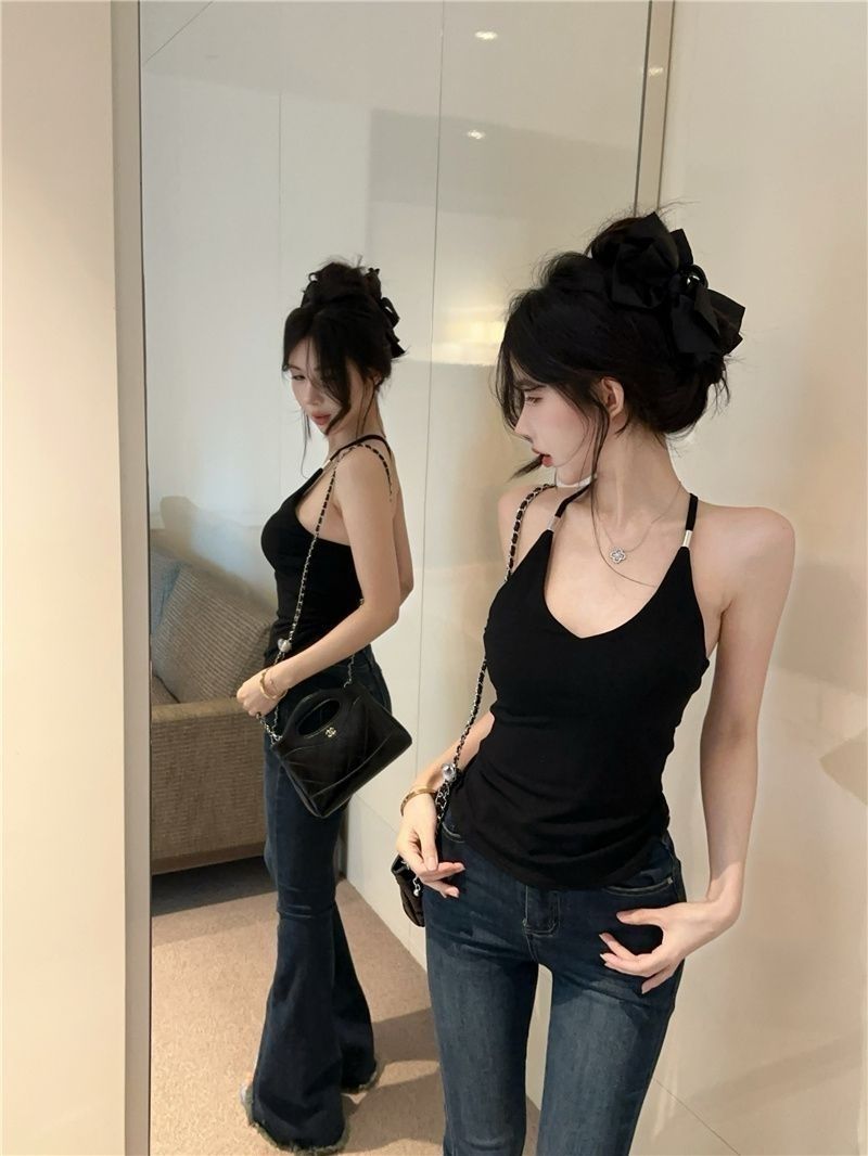Damen Tanktop Mit V-ausschnitt Und Brustpolstern In Schwarz_voghion.com