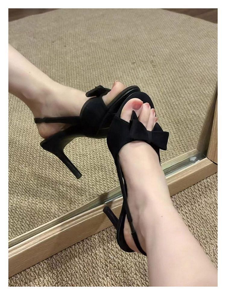 25 nouvelles sandales à bout ouvert avec nœud noir pour femme, talons d'été, élégantes et polyvalentes_voghion.com