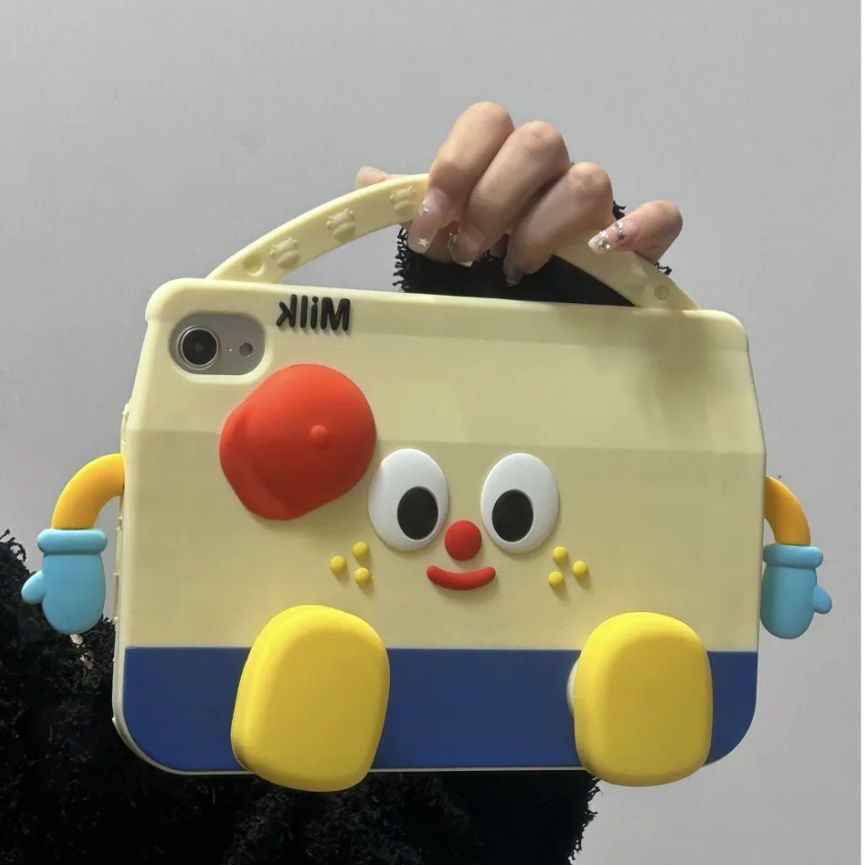 Estuche protector de silicona retráctil para iPad 10/9 de Haheld Air 5/4 para niños con diseño de cartón de leche de dibujos animados_voghion.com