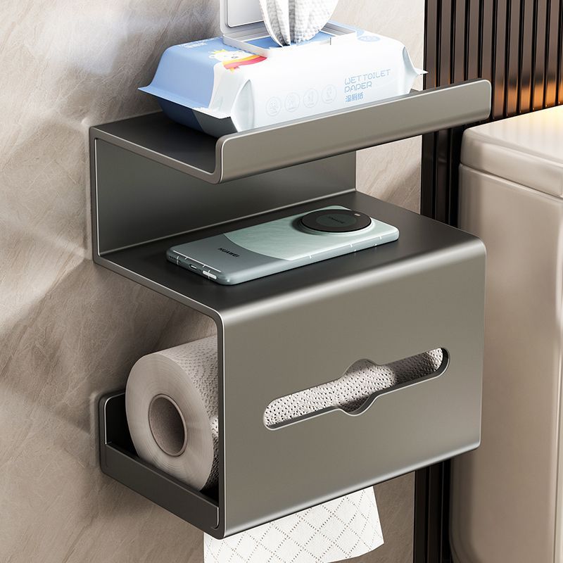 Toilet Roll Holder Wall Mounted With Shelf For Bathroom_voghion.com