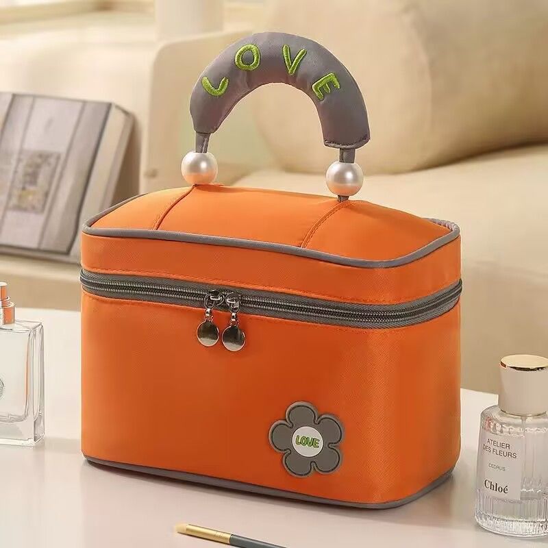 新款珍珠开盖化妆包大容量手提化妆包高颜值旅行洗漱包便携式
