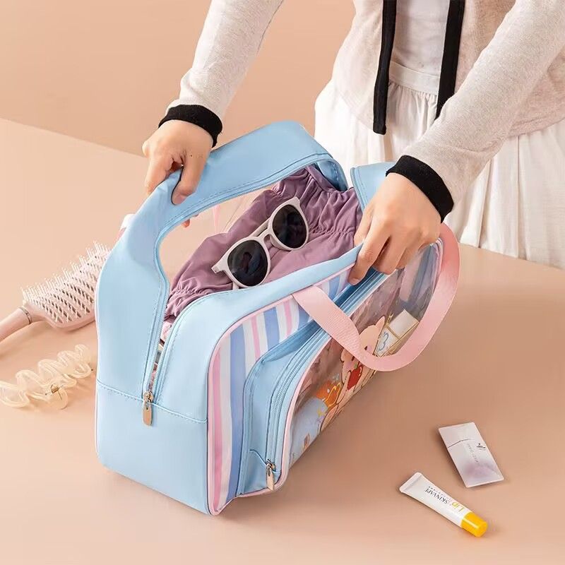 干湿分离洗漱包透明防水游泳包大容量卡通健身包化妆品泳衣收纳袋