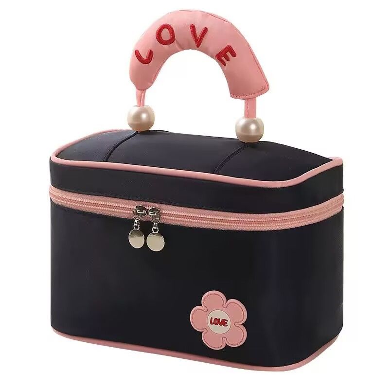 新款珍珠开盖化妆包大容量手提化妆包高颜值旅行洗漱包便携式