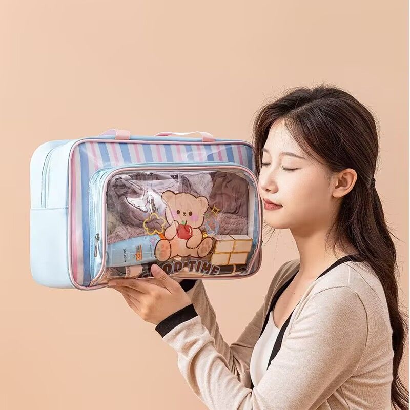 干湿分离洗漱包透明防水游泳包大容量卡通健身包化妆品泳衣收纳袋