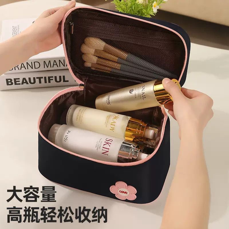 新款珍珠开盖化妆包大容量手提化妆包高颜值旅行洗漱包便携式