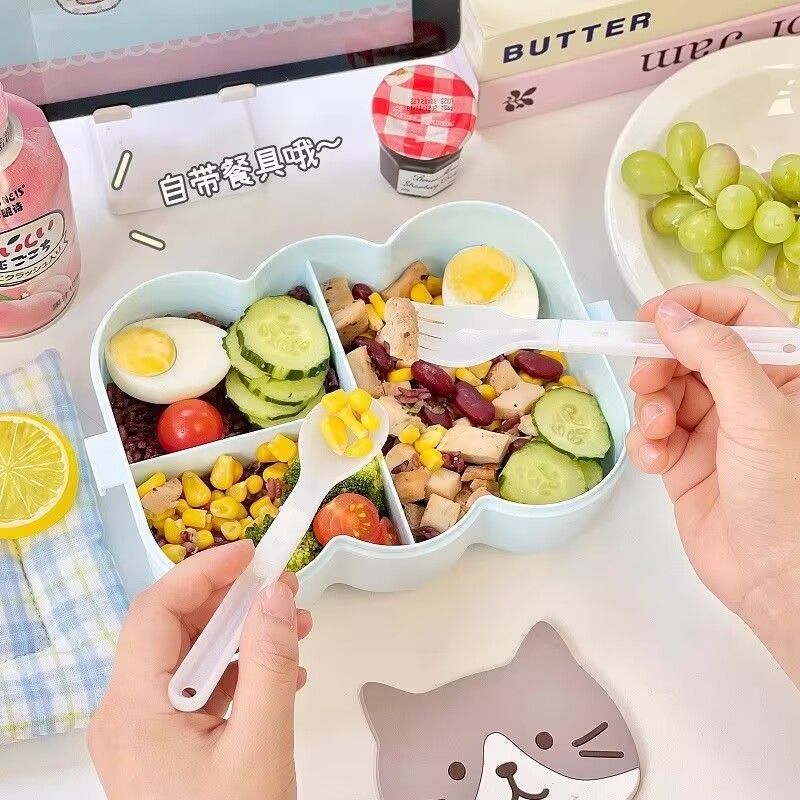 卡通云朵便当盒学生上班族微波炉分格饭盒食品级萌趣带餐具午餐盒