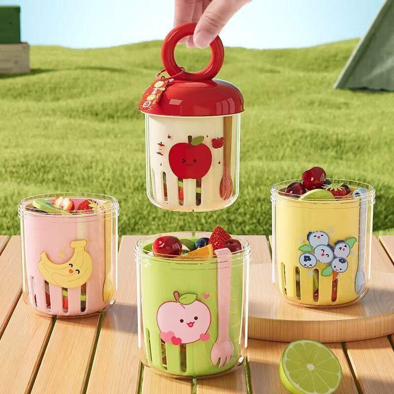 多巴胺水果杯上班族手提便携带叉子燕麦杯可沥水食品级双层沙拉杯