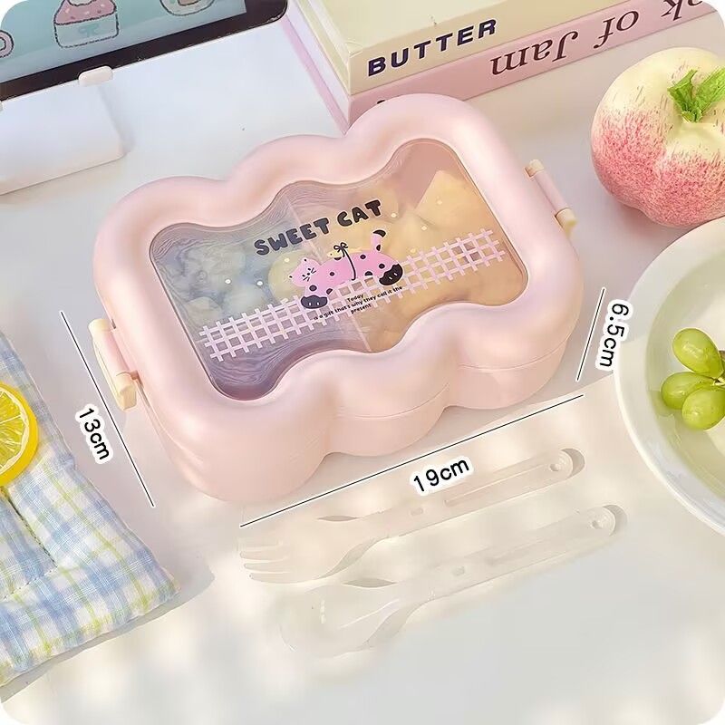 卡通云朵便当盒学生上班族微波炉分格饭盒食品级萌趣带餐具午餐盒