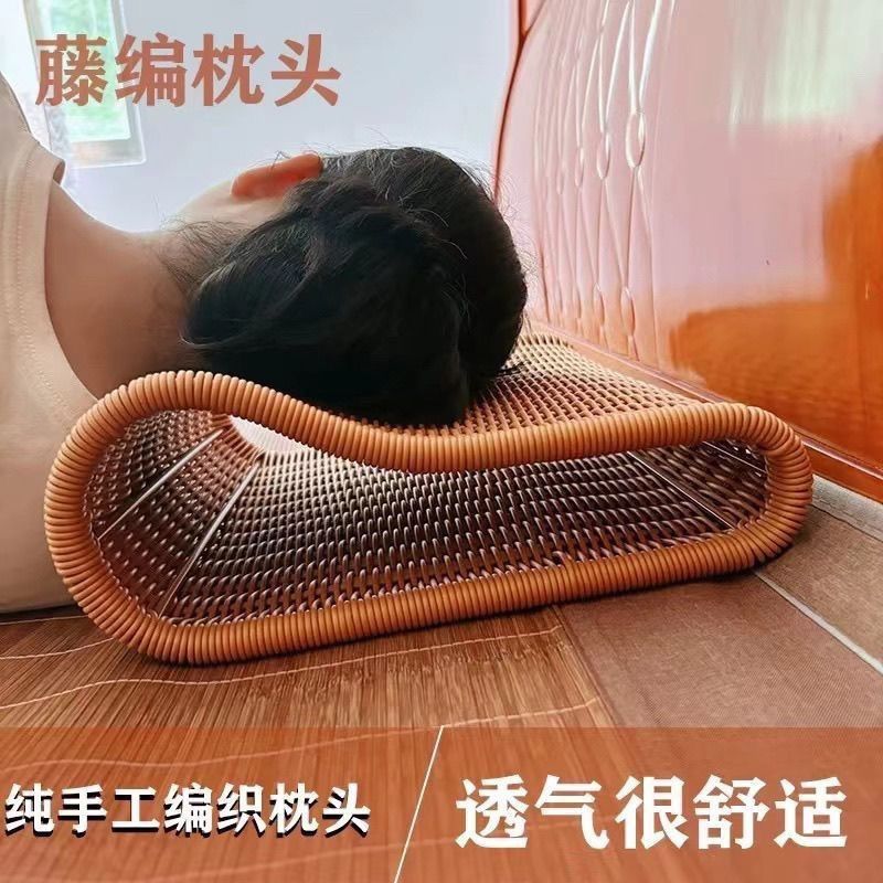 夏凉枕头夏天空心护颈颈椎镂空PE偏硬透气手工编织水洗专用助眠