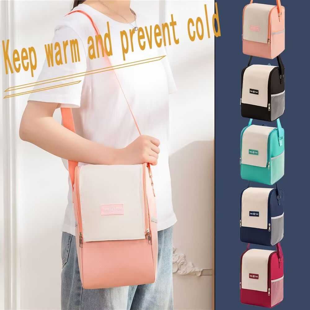 可斜挎手提带饭保温饭盒饭袋上班族牛津布袋子圆形饭桶便当包便携