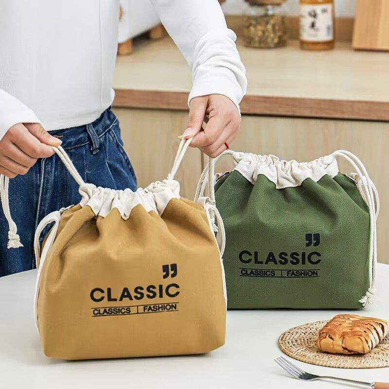 加厚帆布保温袋上班族便携饭盒袋学生带饭专用大容量密封餐盒袋子